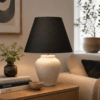 Rund skrå lampeskærm "Sort" stof. Hør - Thumbnail Image 2